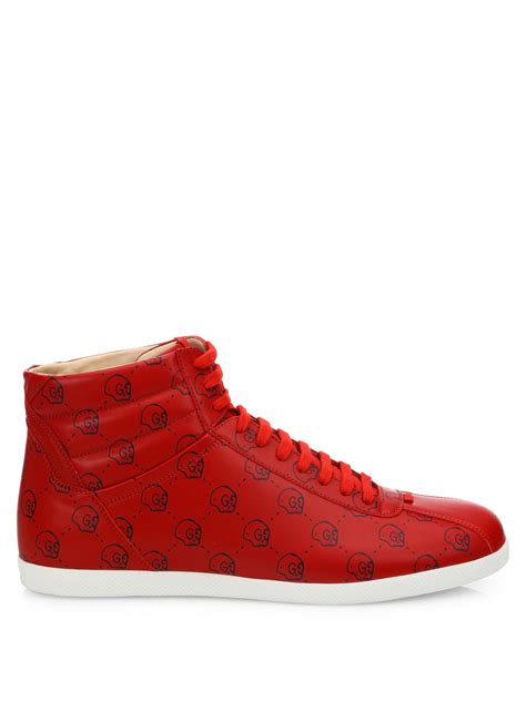 gucci ghost leather red sneakers|Gucci fur sneakers women's.